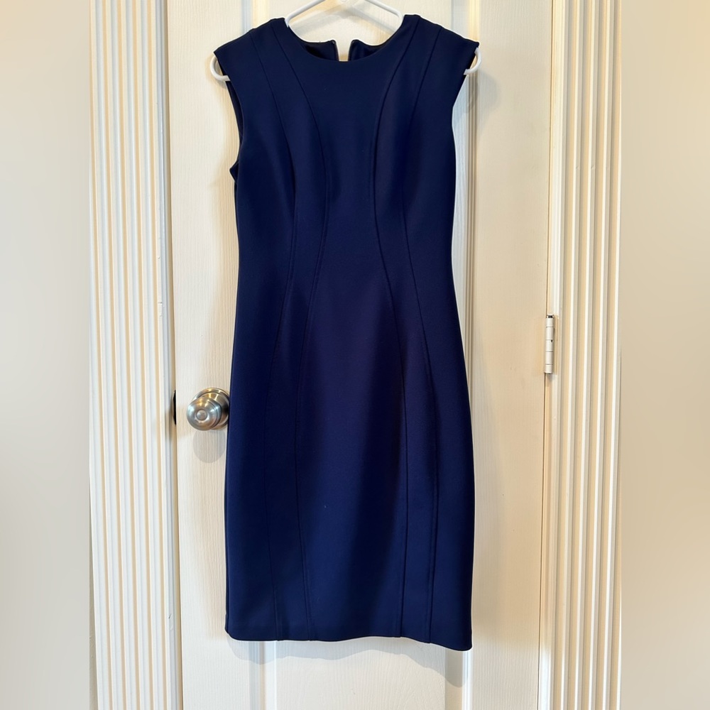 Vince Camuto Sz 2 Navy Blue Sheath Fully Lined Dress